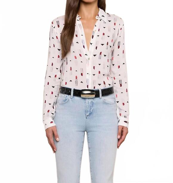 L'AGENCE Tops - NEW L'AGENCE holly long sleeve blouse in ivory multi lipstick geo